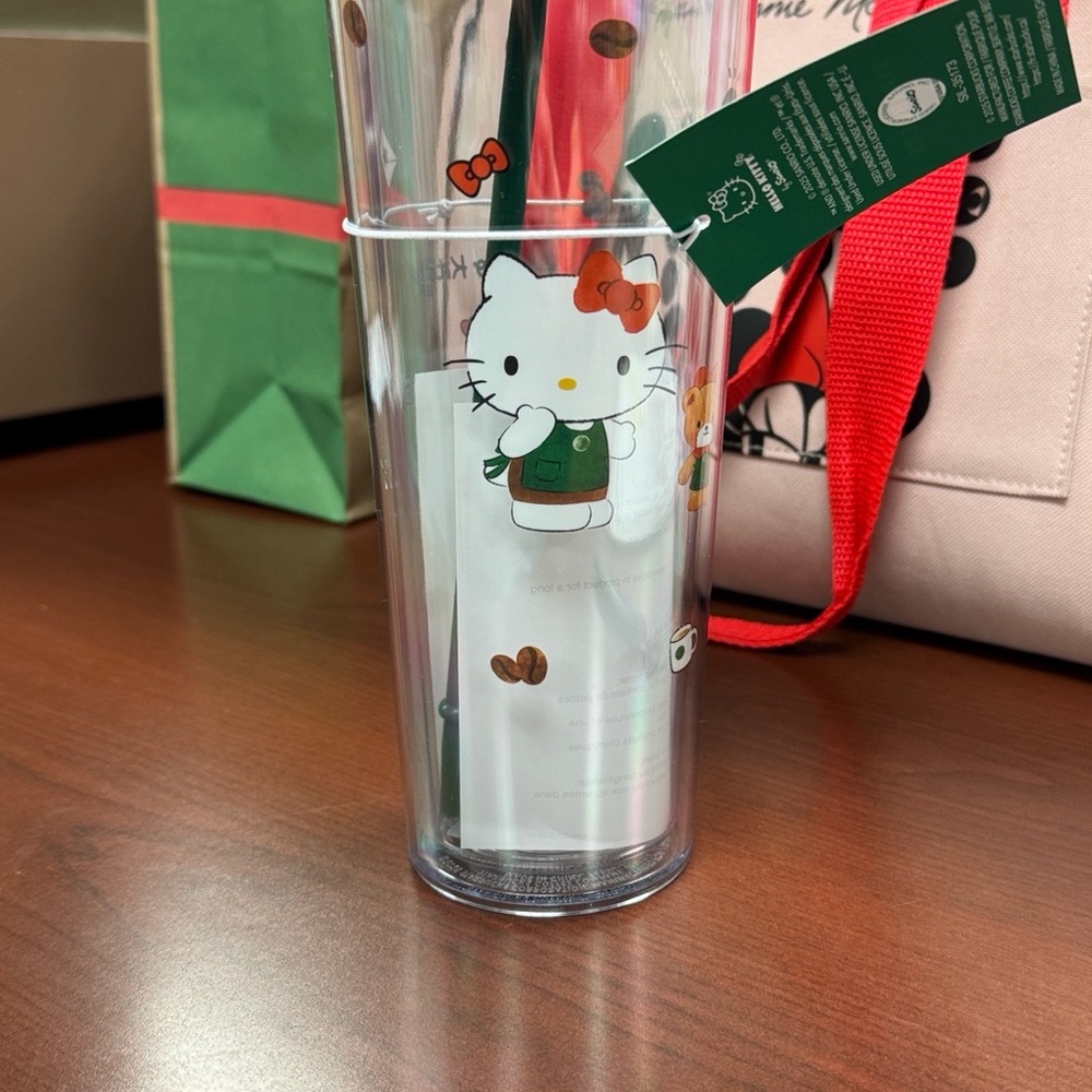 Starbucks Hello Kitty Clear Tumbler with Red and Green Accents